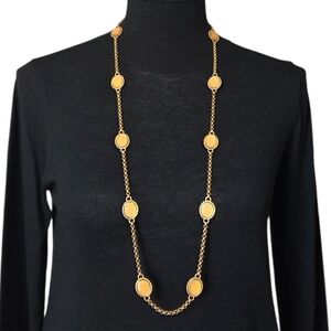 Vintage Yves Saint Laurent YSL Cabochon Station Necklace Gold-Tone
